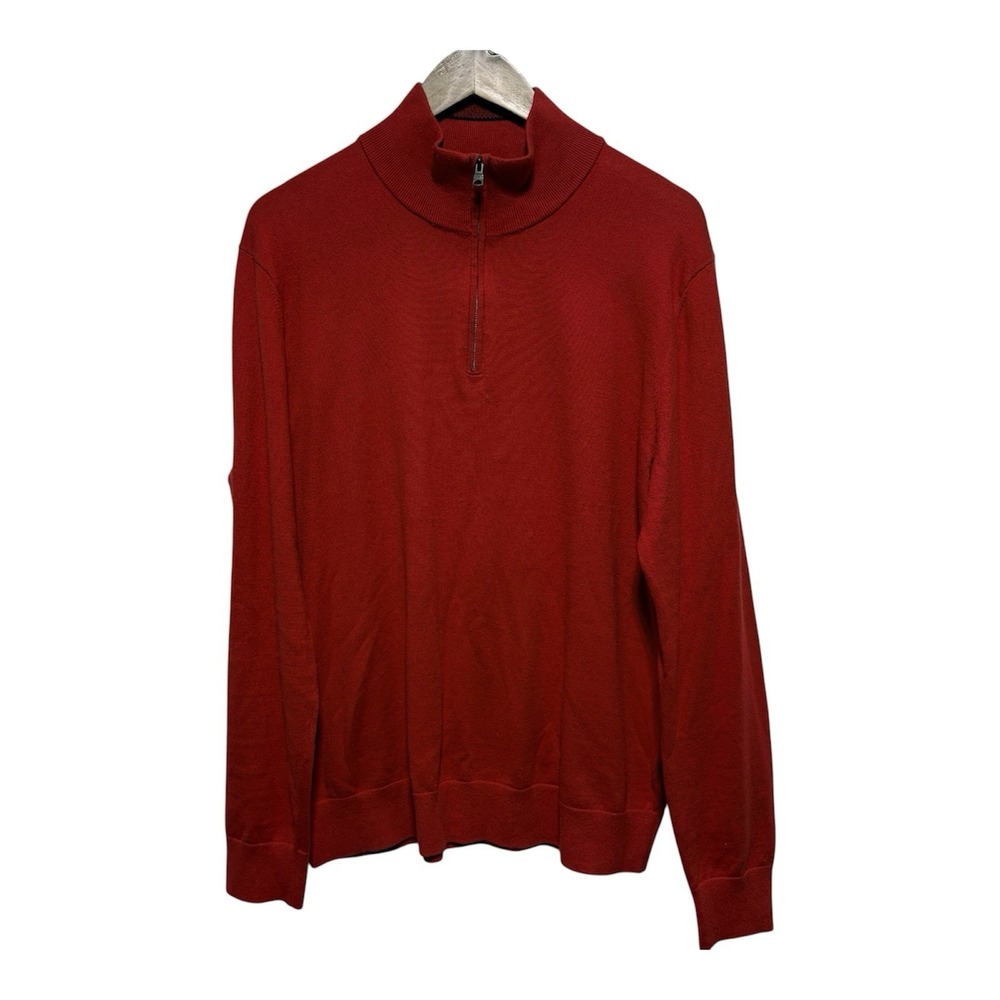 Banana Republic Sweater Mens L Red Zip Neck Cotton Cashmere Long Sleeve Pullover